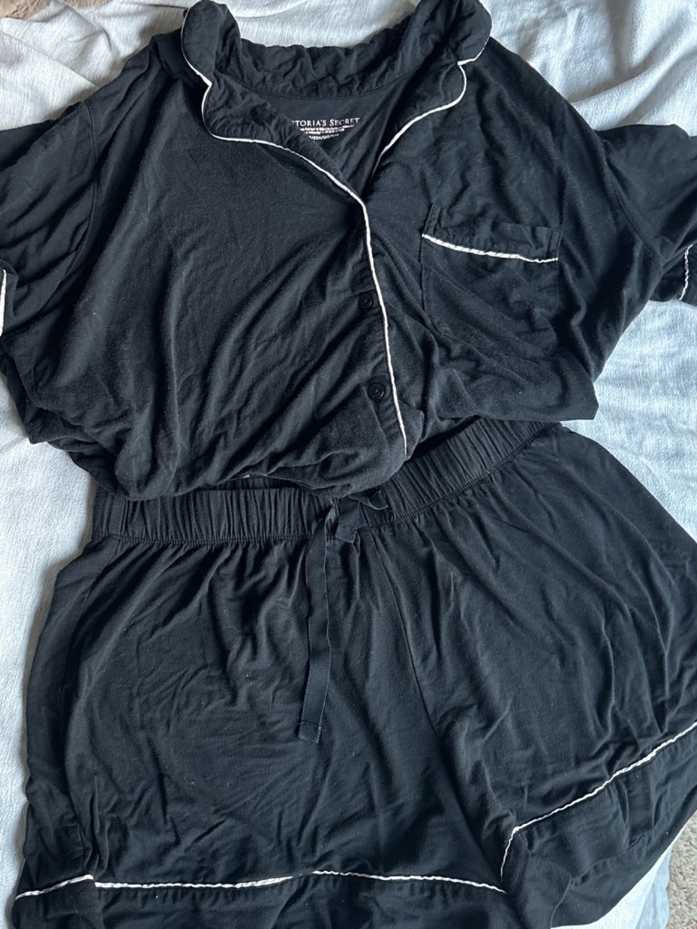 Victoria's Secret Black Short Pajama Set with White Trim